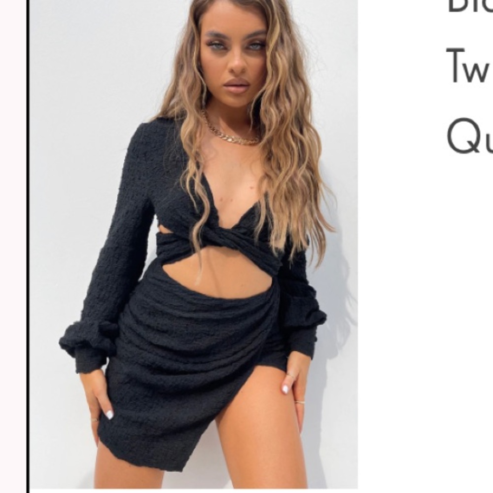 black, long sleeve, cut out, twist textured dress. - so cute & different!